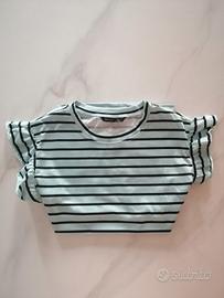 T-shirt donna a righe con manica a volant 