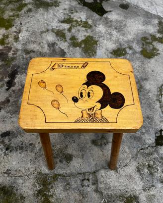 Sgabello Mickey Mouse pirografato vintage