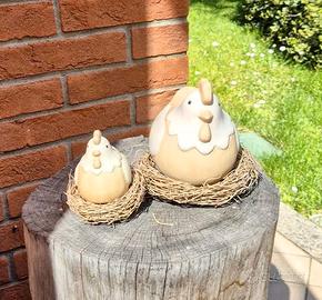 Coppia gallinelle decorative pasquali terracotta