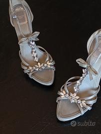 Christian Dior Satin Crystal Embellished Bow Ankle