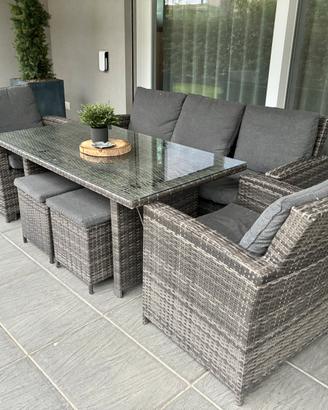 Set da giardino tavolo + divano + poltrone