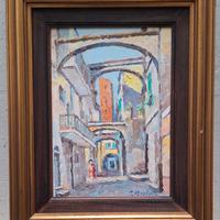 Quadro Merlotti Torquato  Una via a Noli 1964 