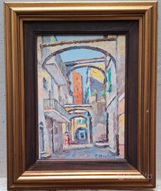 Quadro Merlotti Torquato  Una via a Noli 1964 
