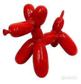 Statua Scultura Cane Palloncino Rossa in Resina