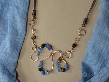 Collana in rame stile boho con pietre dure