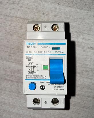 HAGER AD022H C16 30 mA 230V MAGNETO TERMICO DIFF.