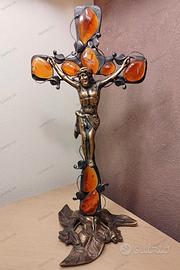 Crocefisso in Bronzo ed Ambra Artigianale Ed. Lim.