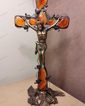 Crocefisso in Bronzo ed Ambra Artigianale Ed. Lim.