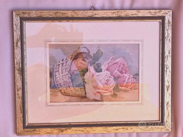 Quadro  dipinto Rose in un cesto