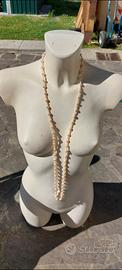 Lunga collana perle fiume beige e rosa