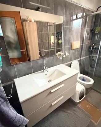 Parete bagno completa di specchiera e armadietto