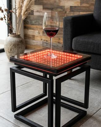 Tavolino infinity LED in ferro fatto a mano
