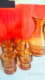 Set bicchieri e caraffa Ambra Italy anni 70