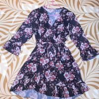 Vestito manica lunga nero fantasia rose