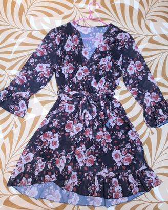 Vestito manica lunga nero fantasia rose