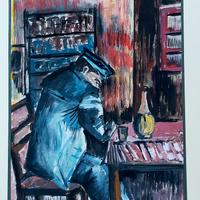 tempera"Assonnato davanti ad un bicchiere di vino"