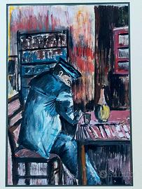 tempera"Assonnato davanti ad un bicchiere di vino"