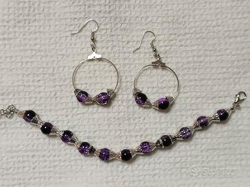 bracciale e orecchini perle viola