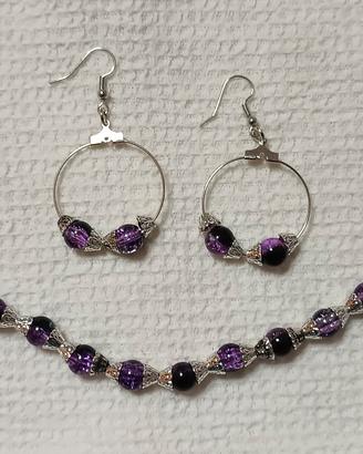 bracciale e orecchini perle viola