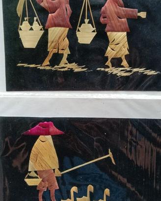5 Quadretti artigianali in paglia di riso