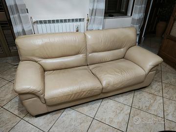 Divano 3 Posti in vera pelle beige - legno- usato