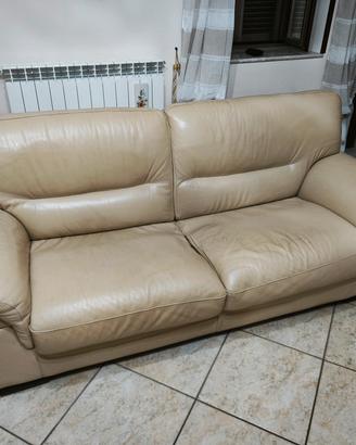 Divano 3 Posti in vera pelle beige - legno- usato