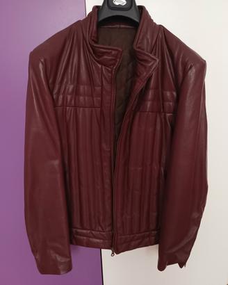 Giacca in Vera Pelle Vintage Bordeaux - Taglia 52