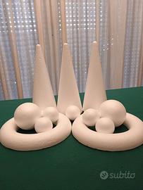 Natale set Coni e Palle  Polistirolo bianco 