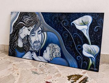 Quadro grande Sacra Famiglia dipinto a mano