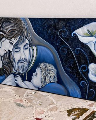 Quadro grande Sacra Famiglia dipinto a mano
