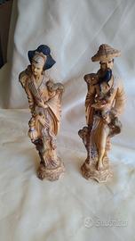 STATUE PERSONE CINESI IN RESINA DURA COLORATA 