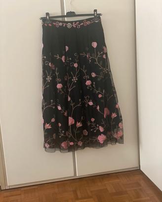 Gonna  MY TWIN TWIN-SET tulle nera ricamo fiori