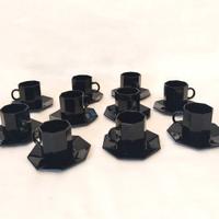 Servizio caffè vintage francese da 10, vetro nero