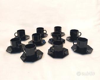 Servizio caffè vintage francese da 10, vetro nero