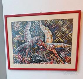 QUADRO DIPINTO CON CORNICE  ROSSA