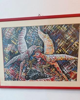 QUADRO DIPINTO CON CORNICE  ROSSA