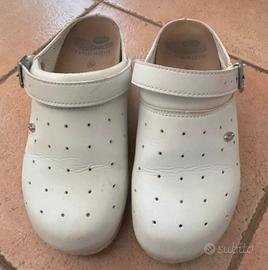 Zoccoli Scholl Pelle Bianchi