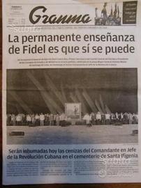 Cuba Fidel Castro giornale Granma 4/12/2016