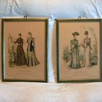 Antica serie di 4 stampe di Moda con cornice -1891