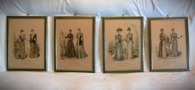 Antica serie di 4 stampe di Moda con cornice -1891