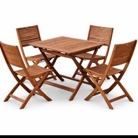 Tavolo da esterno in legno con 4 sedie pieghevoli 