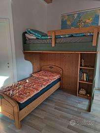 Cameretta ponte due letti singoli legno massello
