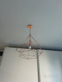 Lampadario gabbia metallo rosa