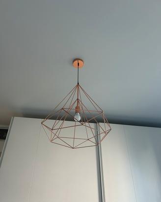 Lampadario gabbia metallo rosa