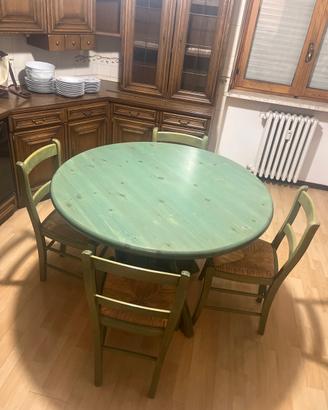 Set cucina tavolo rotondo + 4 sedie + mobiletto