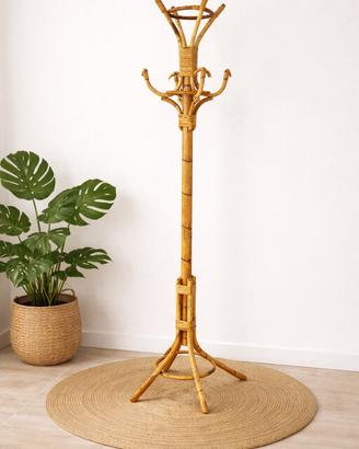 Attaccapanni da terra vintage in bambù e rattan