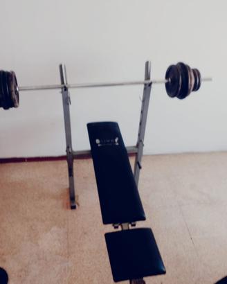 panca piana con dischi da 60 kg 