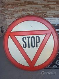 Cartello stradale vintage STOP tondo ACI 1967 orig