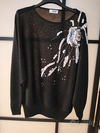 maglia manica lunga donna lamé e paillettes
