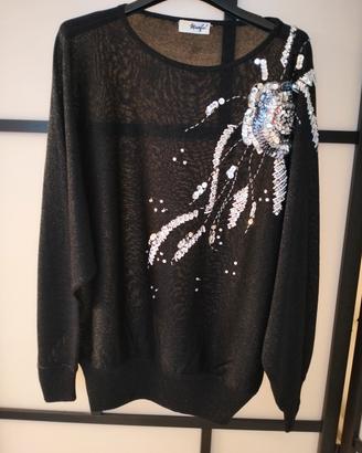 maglia manica lunga donna lamé e paillettes